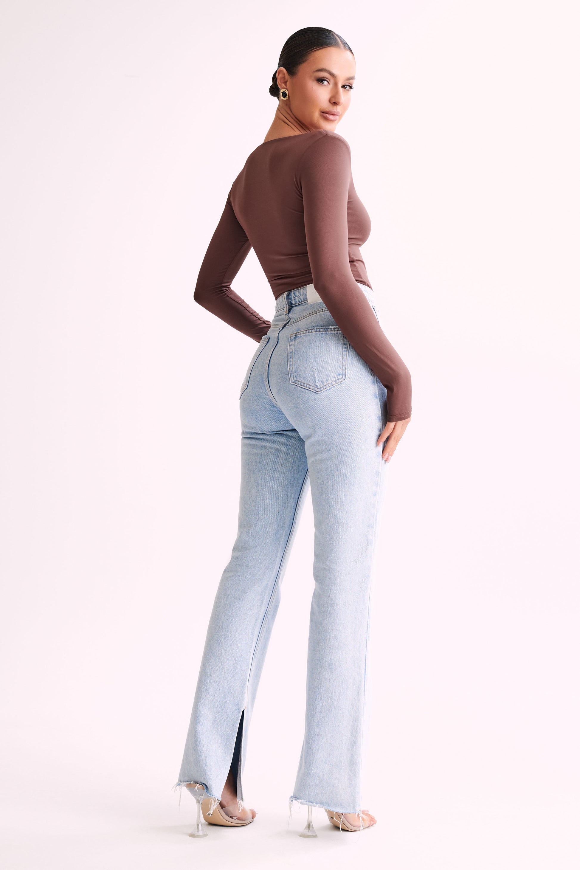 Bridget Recycled Nylon Long Sleeve Top - Mocha #7