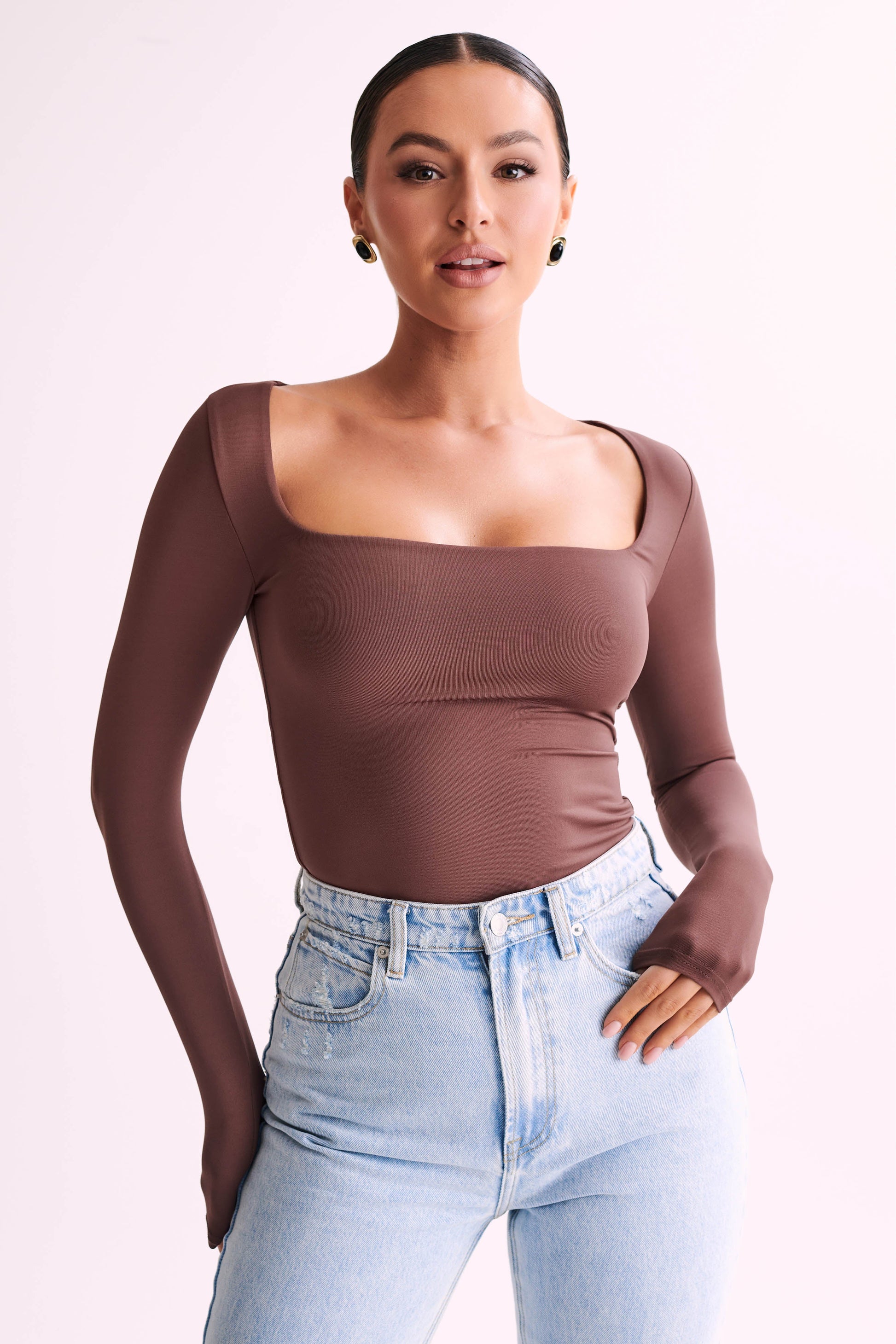 Bridget Recycled Nylon Long Sleeve Top - Mocha #2