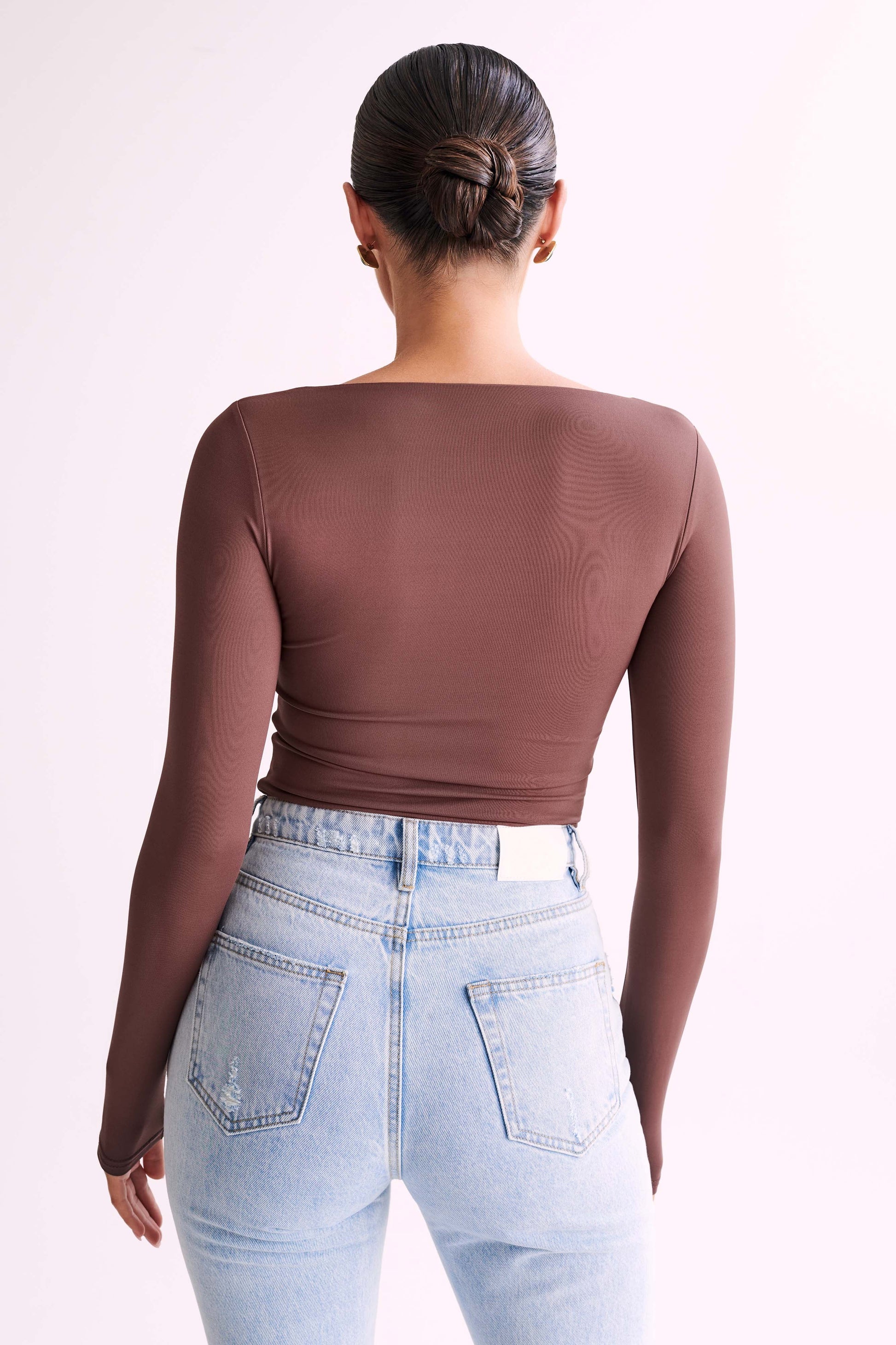 Bridget Recycled Nylon Long Sleeve Top - Mocha #3