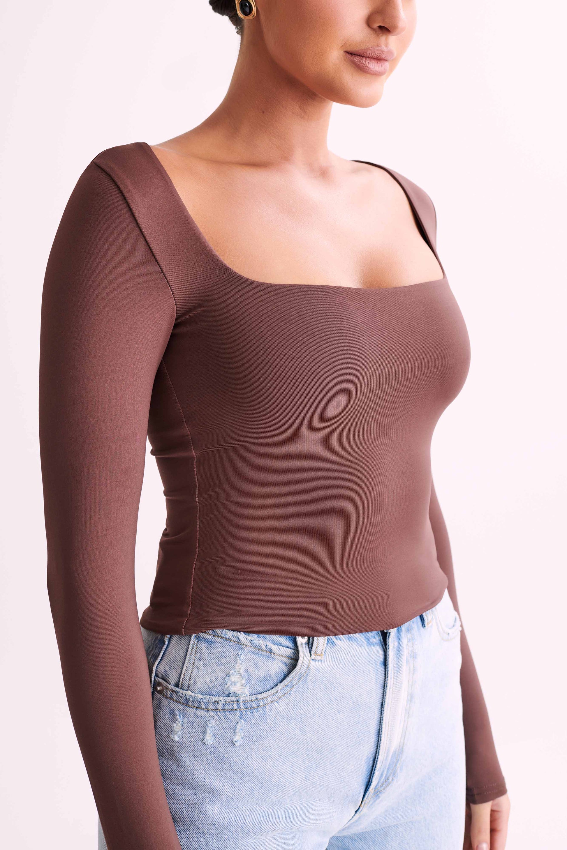 Bridget Recycled Nylon Long Sleeve Top - Mocha #4