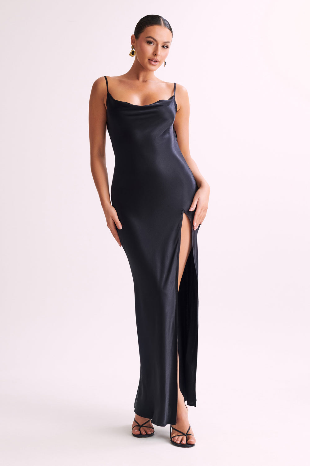 Jade Cowl Neck Backless Maxi Dress - Black