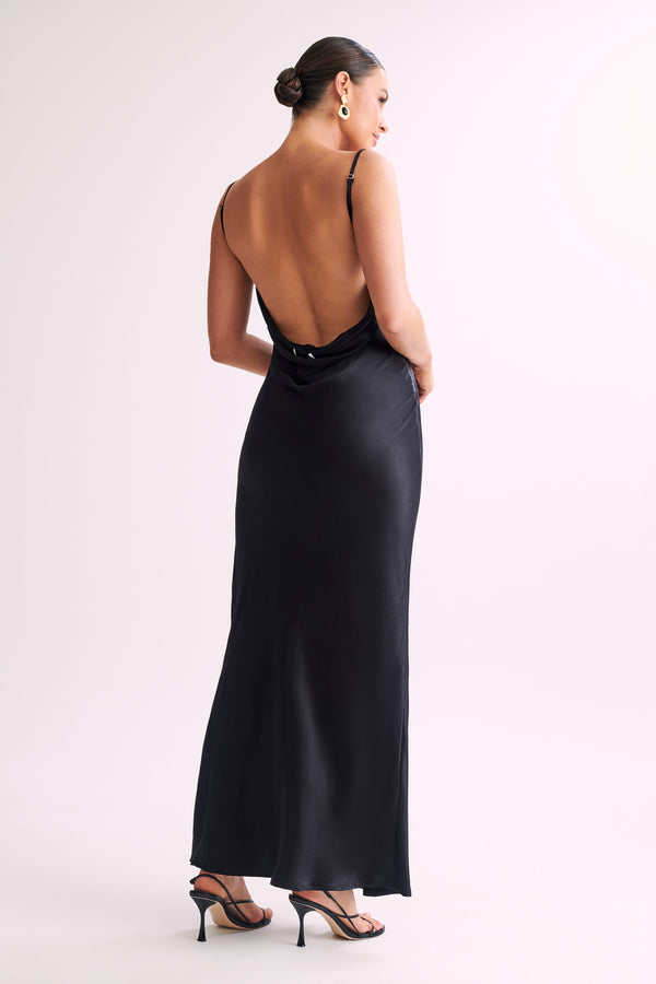 Jade Cowl Neck Backless Maxi Dress - Black