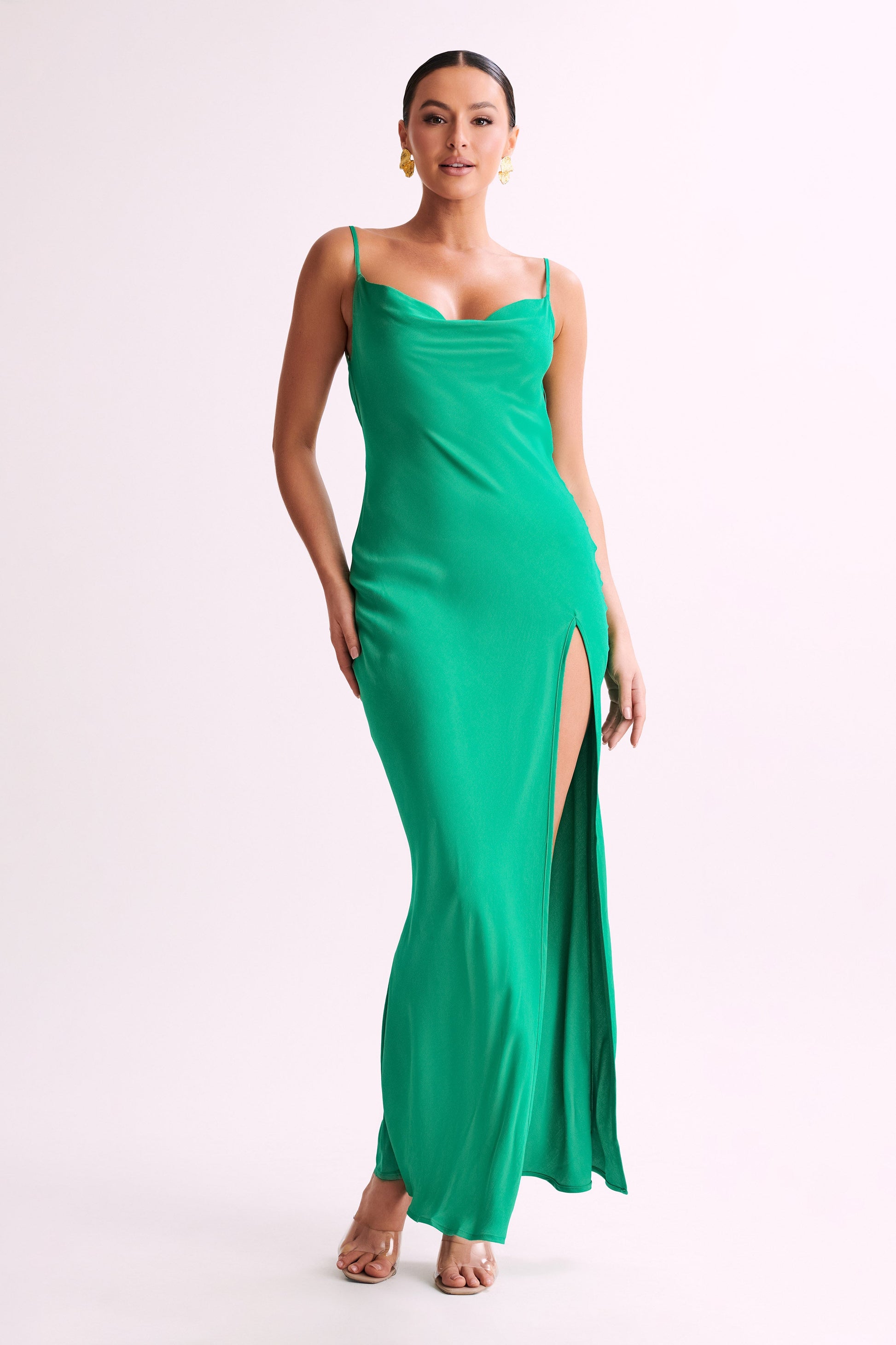 Jade Cowl Neck Backless Maxi Dress - Green #11