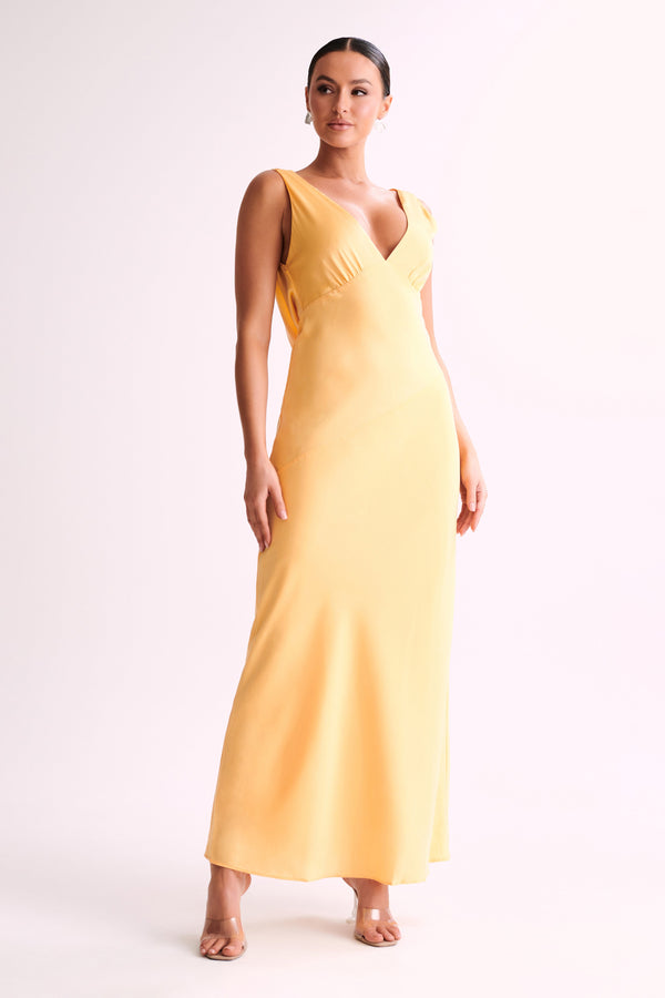 Collective Dress - Nadia  Maxi Satin Dress With Back Cowl - Lemon image 6