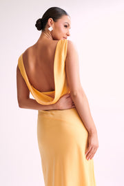 Nadia Maxi Satin Dress With Back Cowl - Lemon