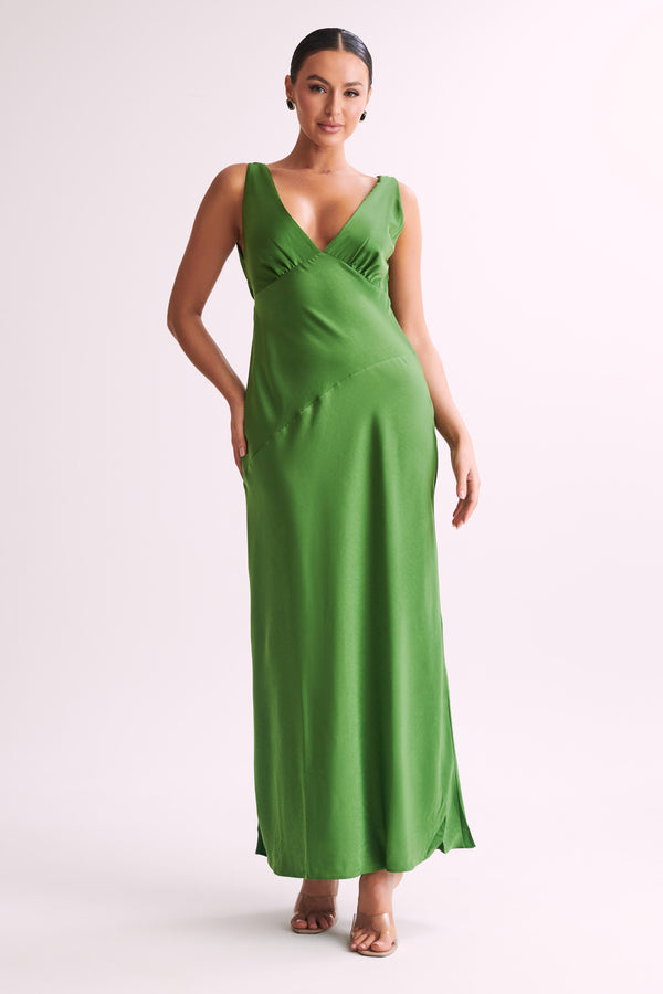 Shop Formal Dress - Nadia  Maxi Satin Dress With Back Cowl - Emerald third image