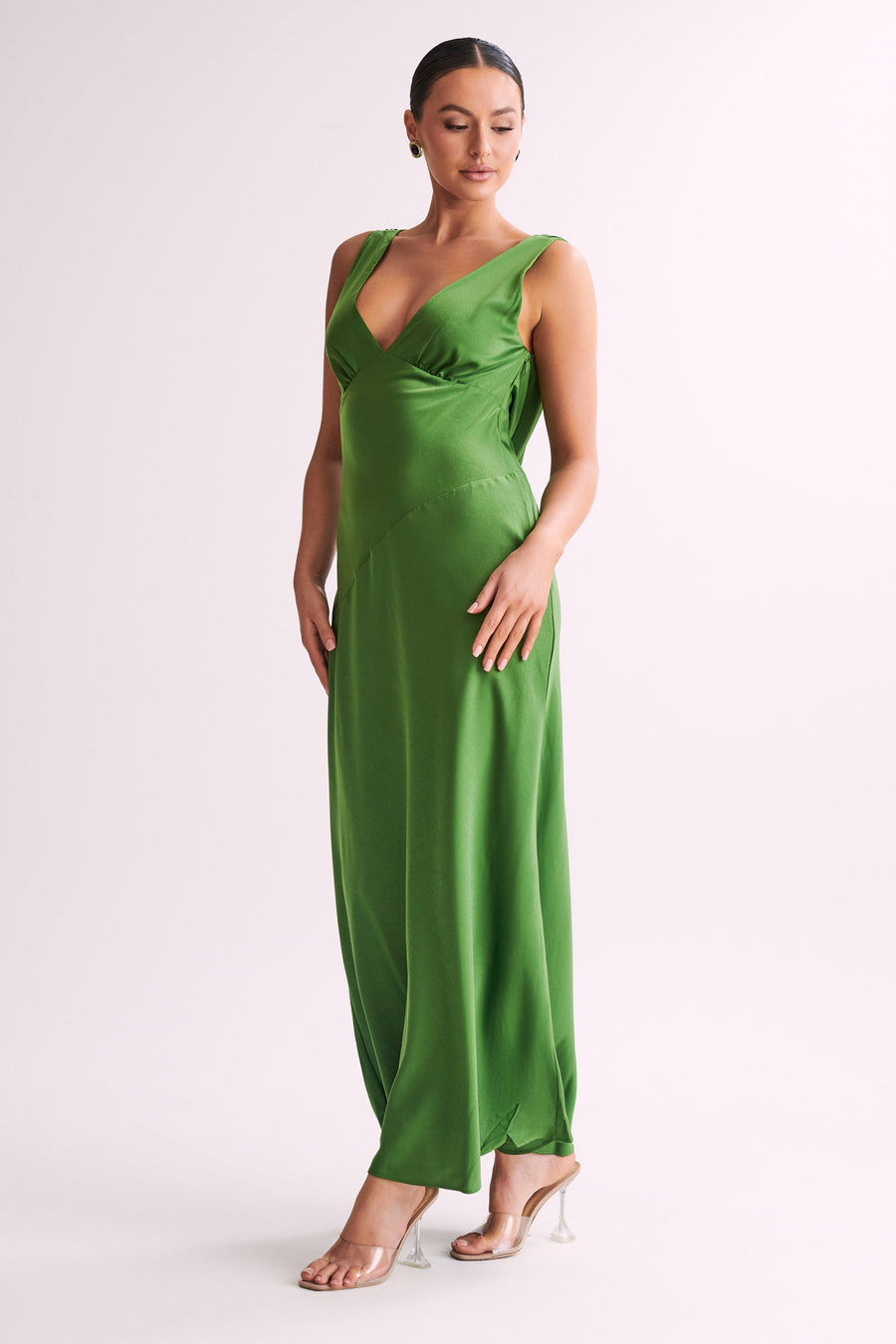 Nadia Maxi Satin Dress With Back Cowl - Emerald - MESHKI
