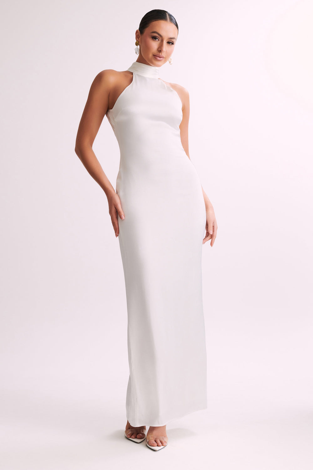 Claire Satin Drape Back Maxi Dress - White