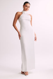 Claire Satin Drape Back Maxi Dress - White
