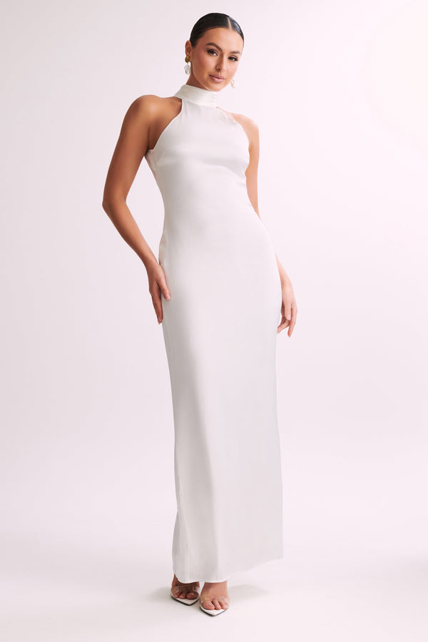 Claire Satin Drape Back Maxi Dress - White