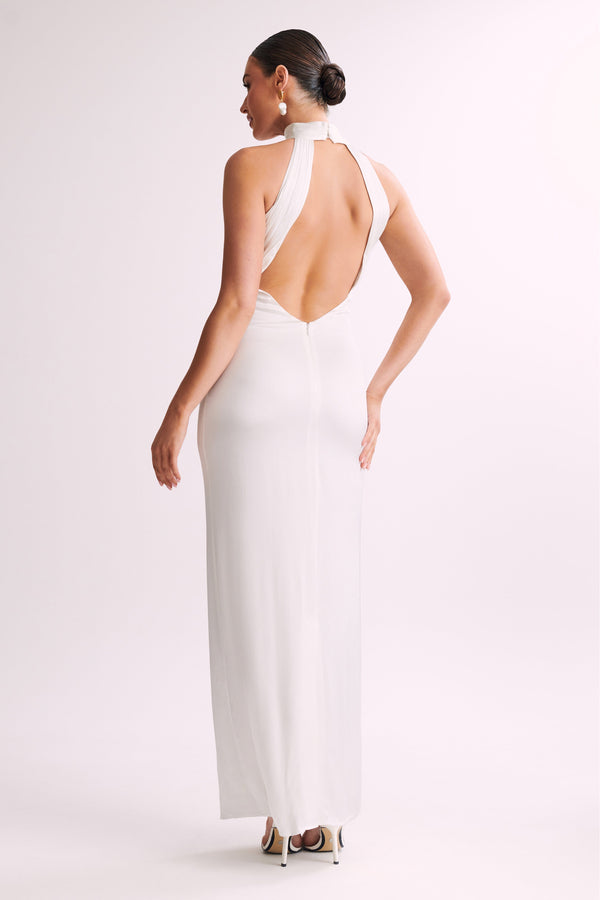 Claire Satin Drape Back Maxi Dress - White