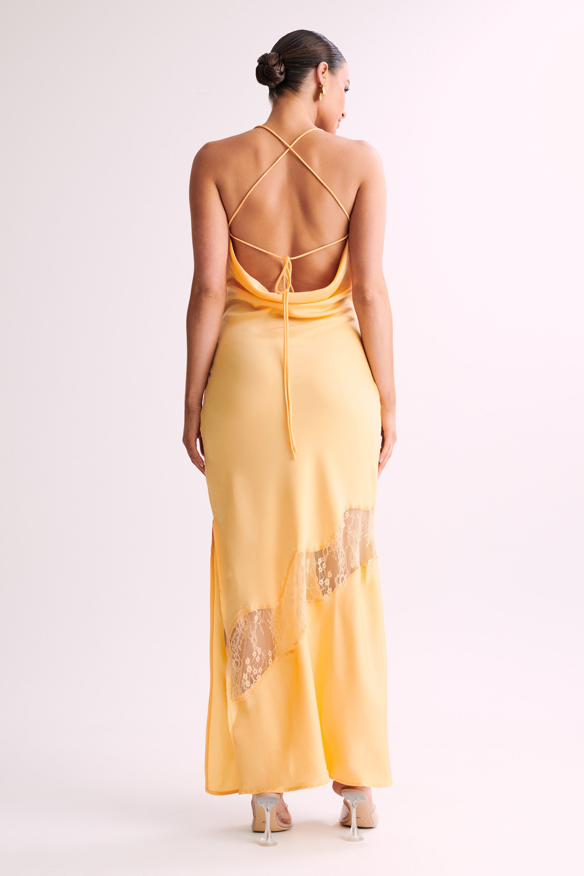 Chandra Lace Detail Satin Maxi Dress - Lemon #8