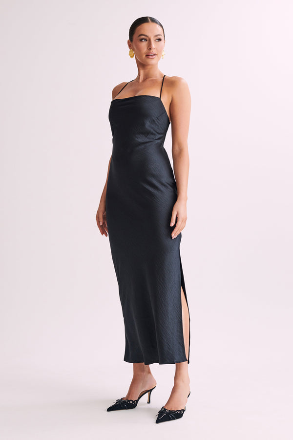 Sydney Straight Neck Slip Maxi Dress - Black - MESHKI