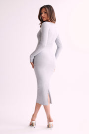 Sierra Scoop Neck Long Sleeve Midi Dress - Grey Marle