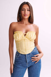 Embry Ruched Strapless Top - Lemon