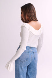 Aster Knit Top With Frill - White