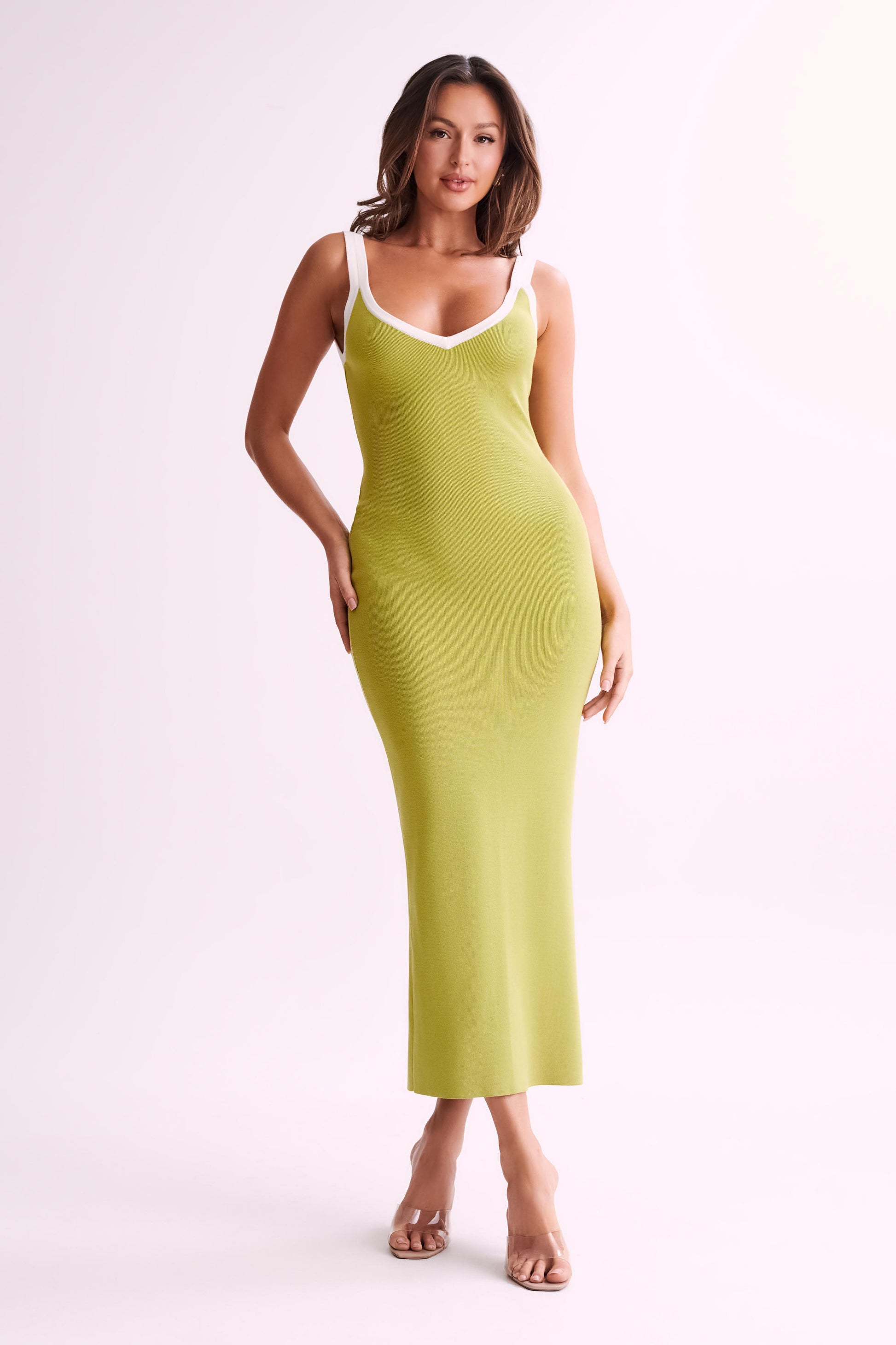 Debbi Contrast Knit Midi Dress - Seafoam Green