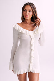 Karolina Knit Mini Dress With Frill - White