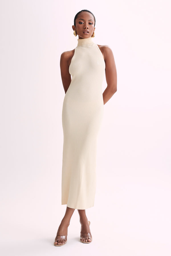 Connie Turtleneck Knit Midi Dress - Cream