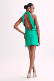 Claire Shiny A Line Mini Dress - Green