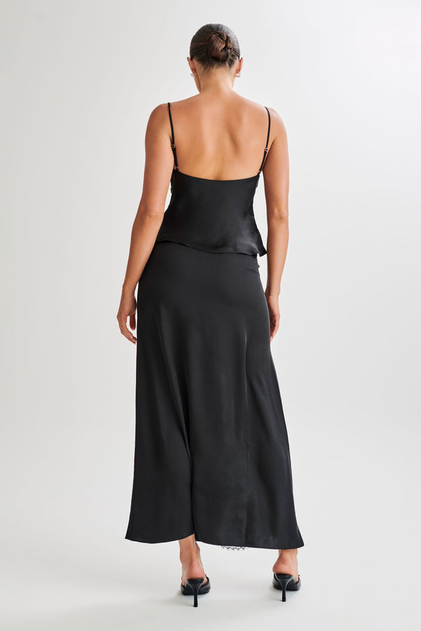 Luella Satin Lace Maxi Skirt - Black