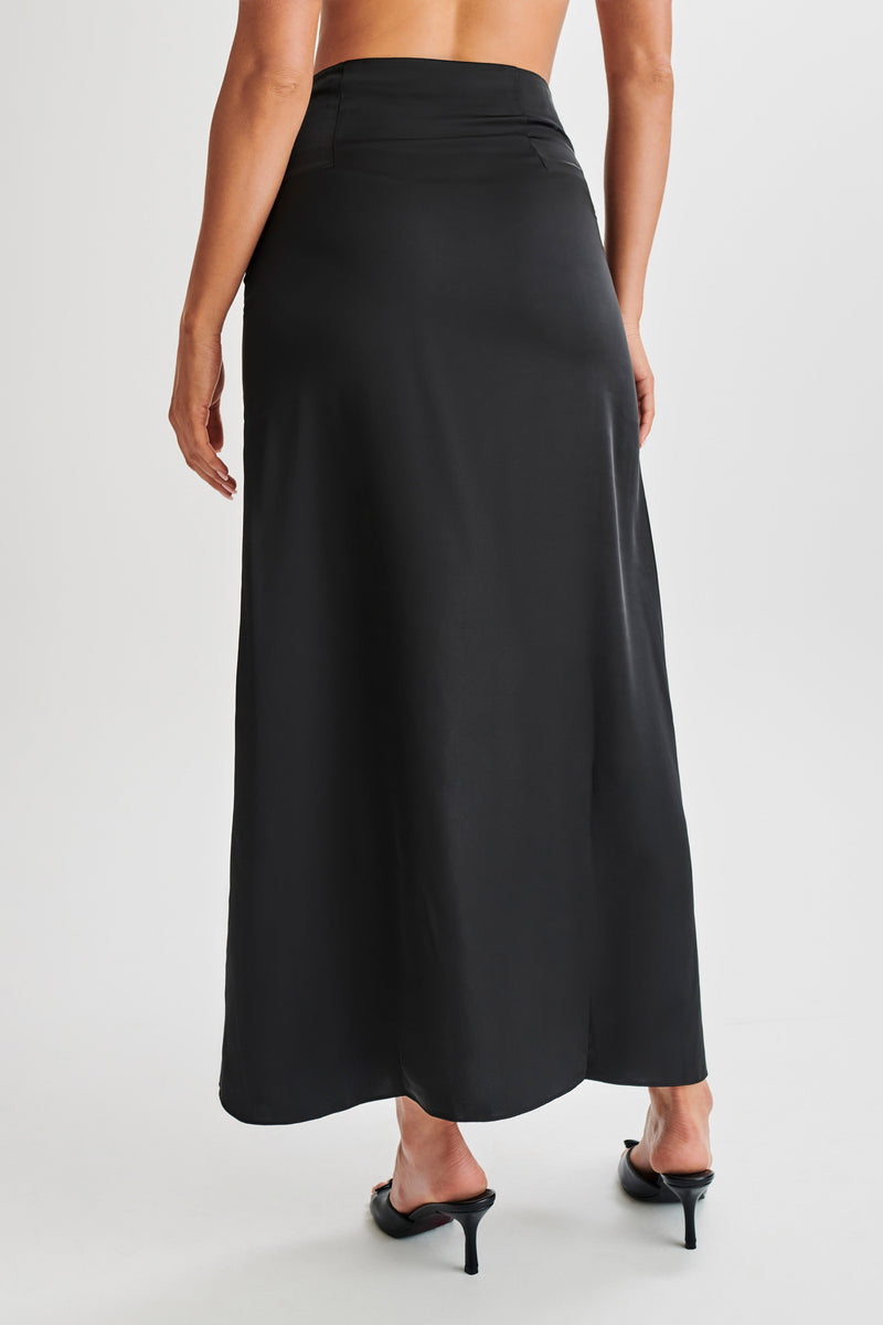Luella Satin Lace Maxi Skirt - Black - MESHKI