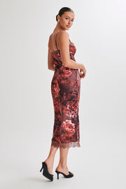 Makayla Midi Dress With Lace - Peony Print