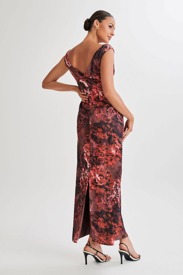 Shop Formal Dress - Giavanni  Off Shoulder Maxi Dress - Peony Print third image