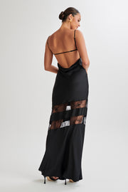 Myrna Satin Lace Maxi Dress - Black