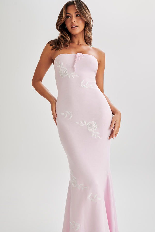 Lorelai Strapless Rose Knit Maxi Dress - Fairy Floss Pink