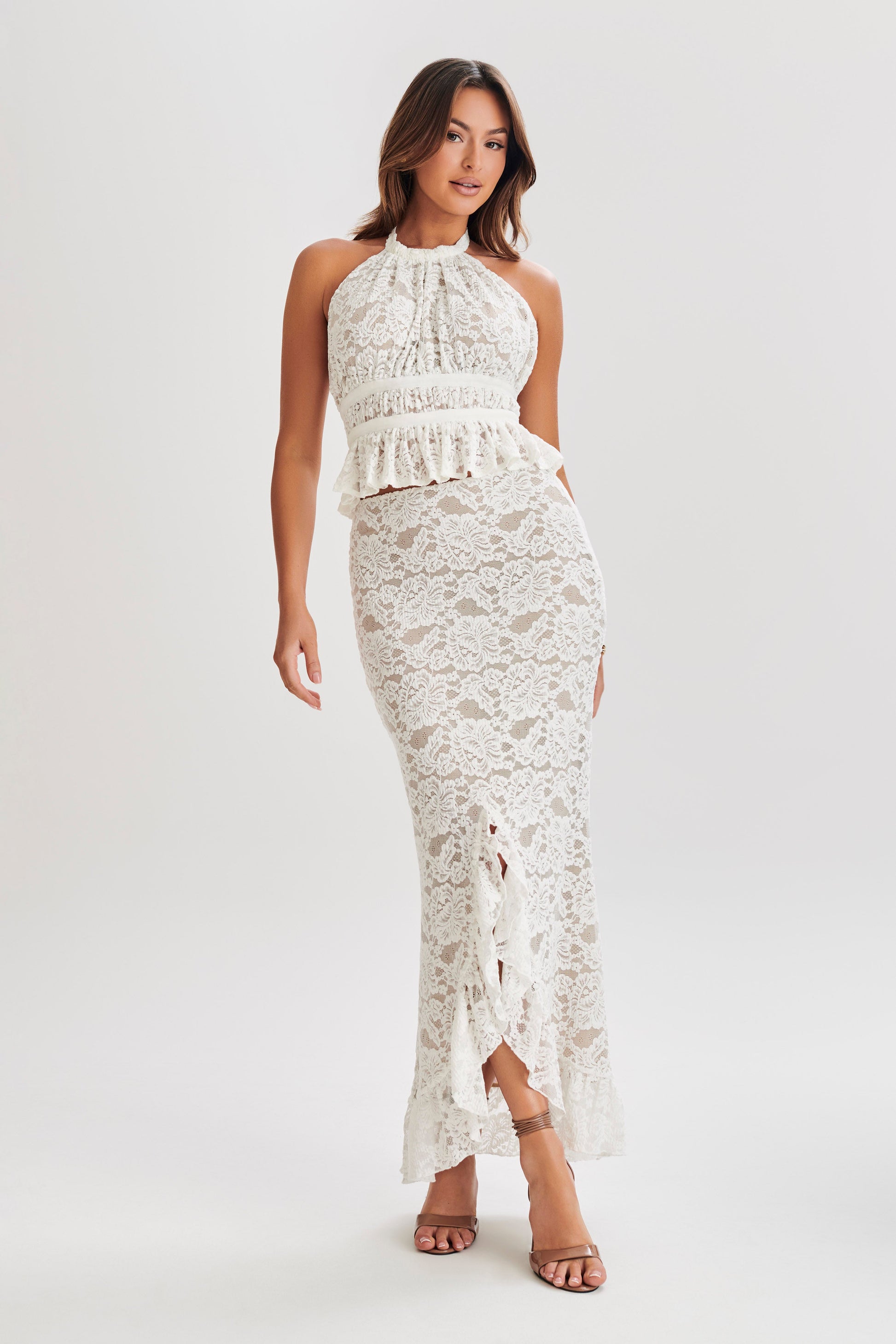 Artemis Lace Plisse Maxi Skirt - Ivory #7