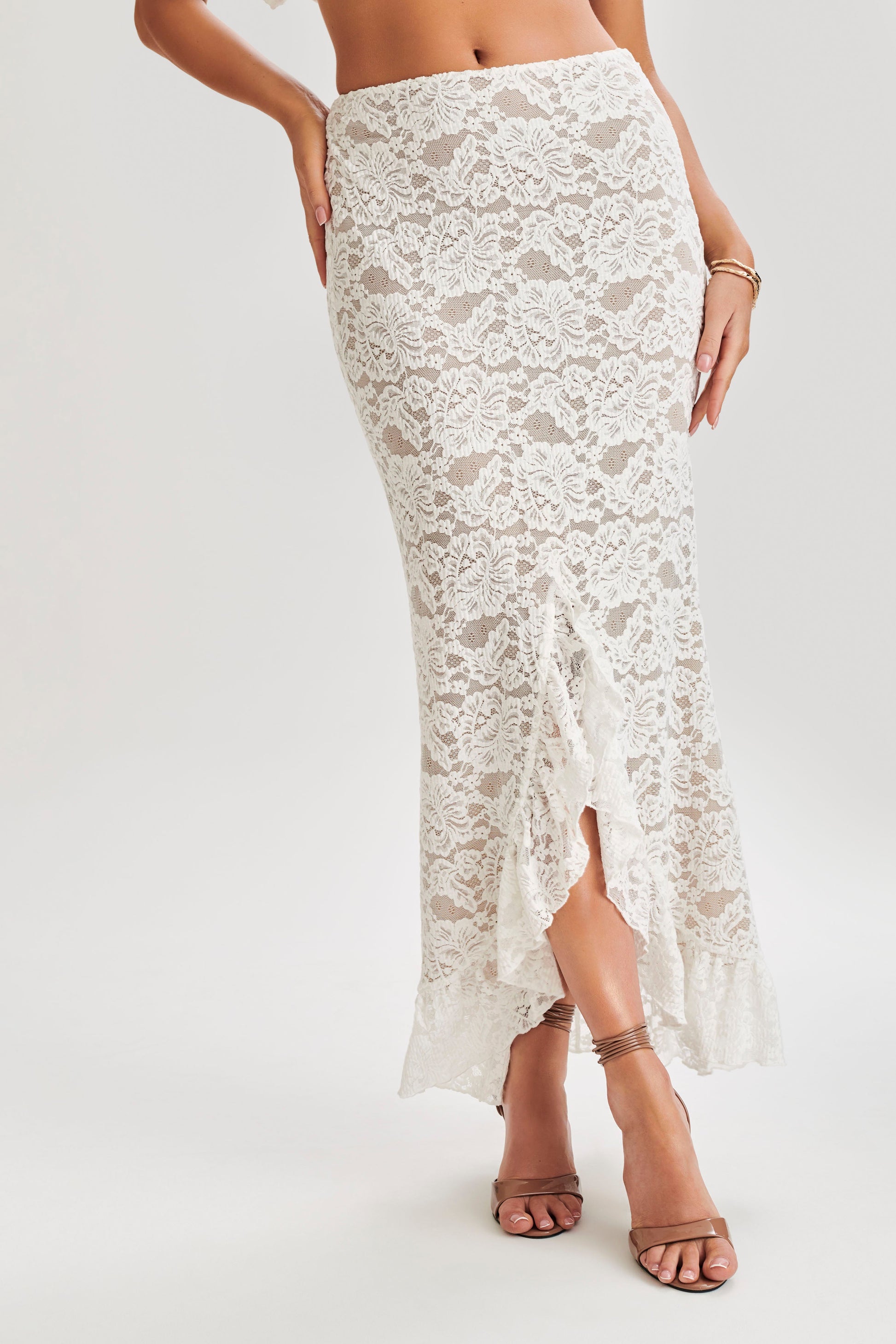 Artemis Lace Plisse Maxi Skirt - Ivory #4