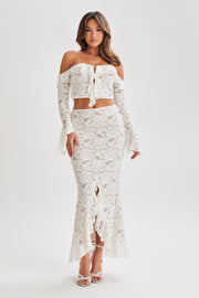 Artemis Lace Plisse Maxi Skirt - Ivory