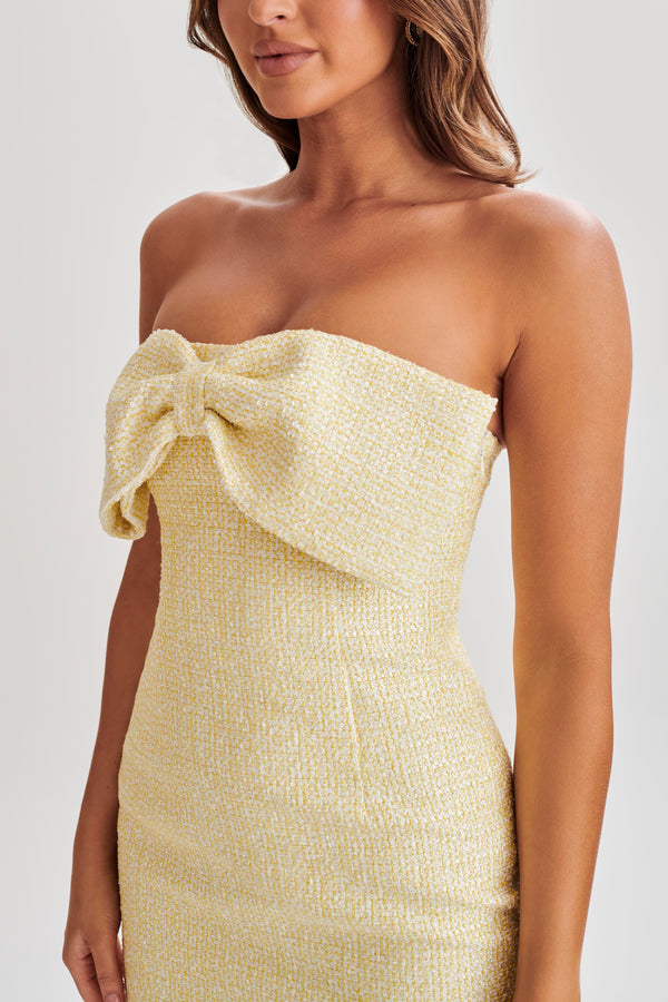 Elizabeth Tweed Bow Mini Dress - Lemon