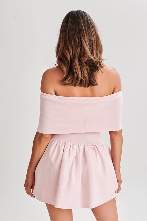 Lydia Off Shoulder Knit Mini Dress - Fairy Floss Pink