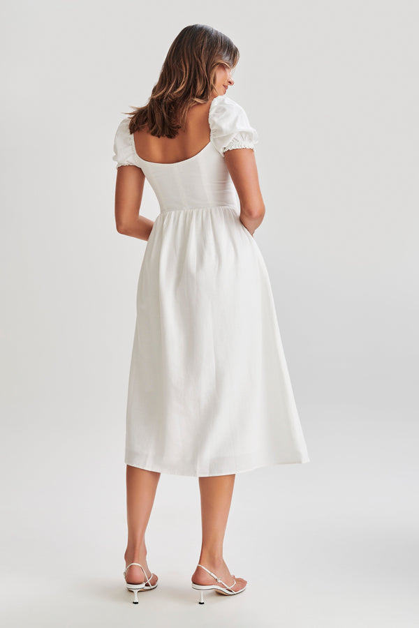 Rosalind Puff Sleeve Midi Dress - White