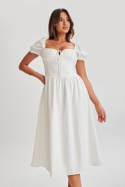 Rosalind Puff Sleeve Midi Dress - White