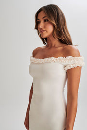 Arielle Off Shoulder Ruffle Midi Dress - Ivory