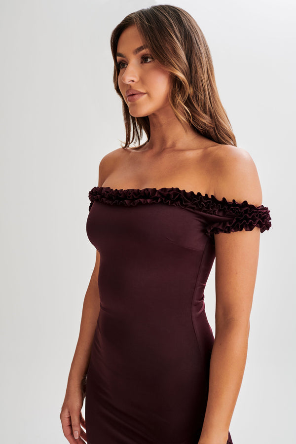 Arielle Off Shoulder Ruffle Midi Dress - Plum