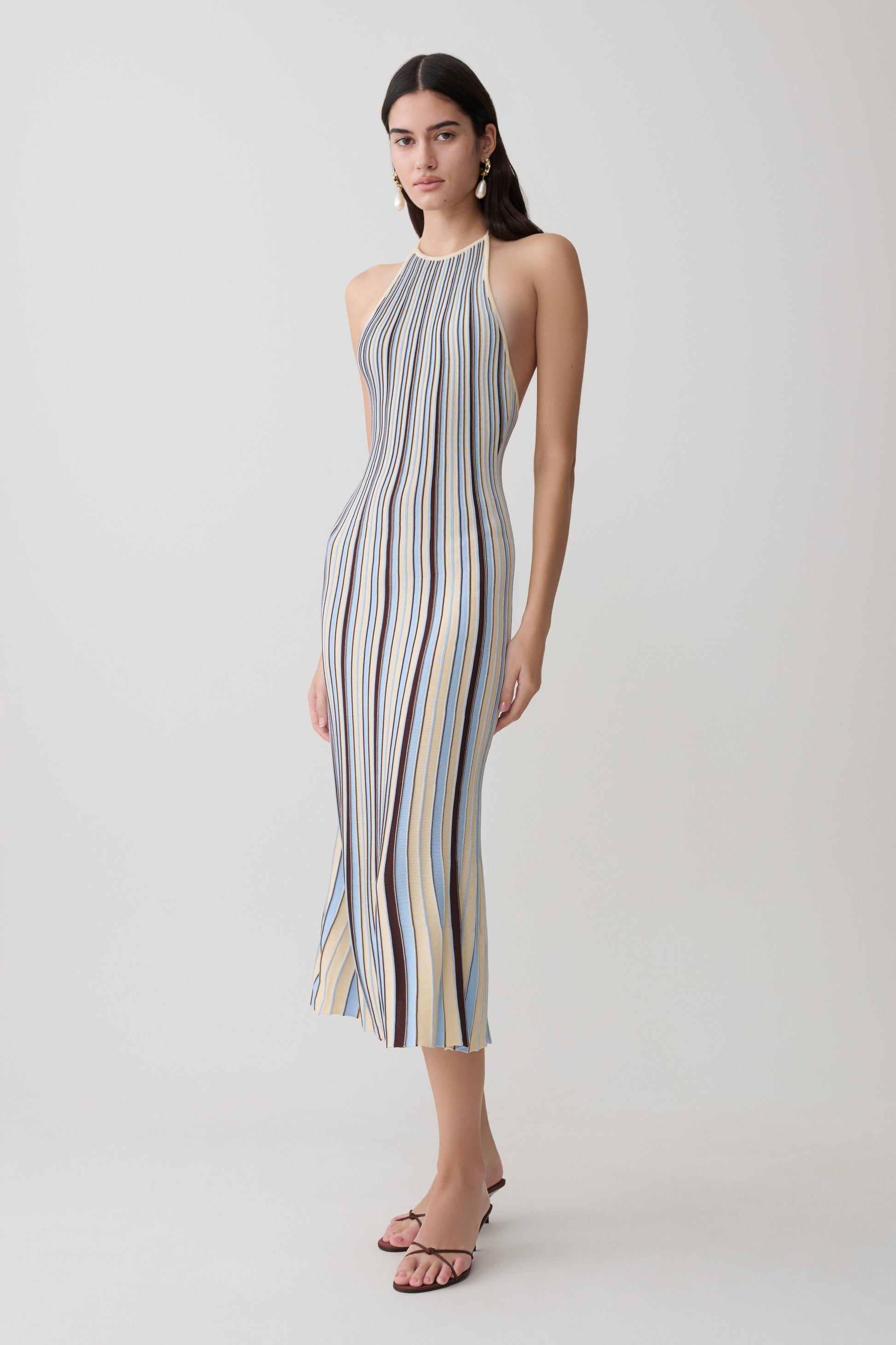 Dalani Halterneck Knit Midi Dress - Blue/Chocolate #4