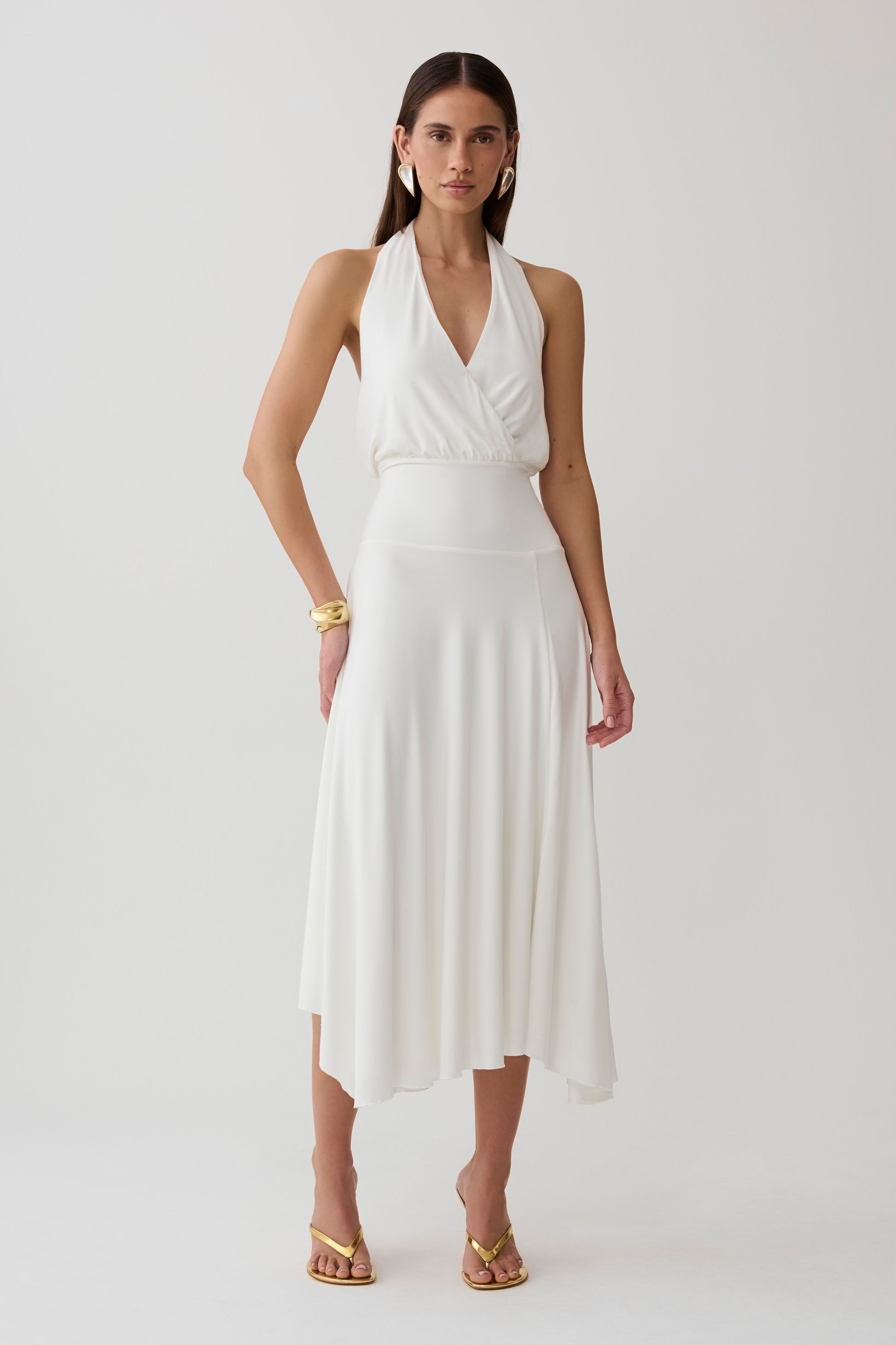 Krish Hankie Halter Midi Dress - White #5
