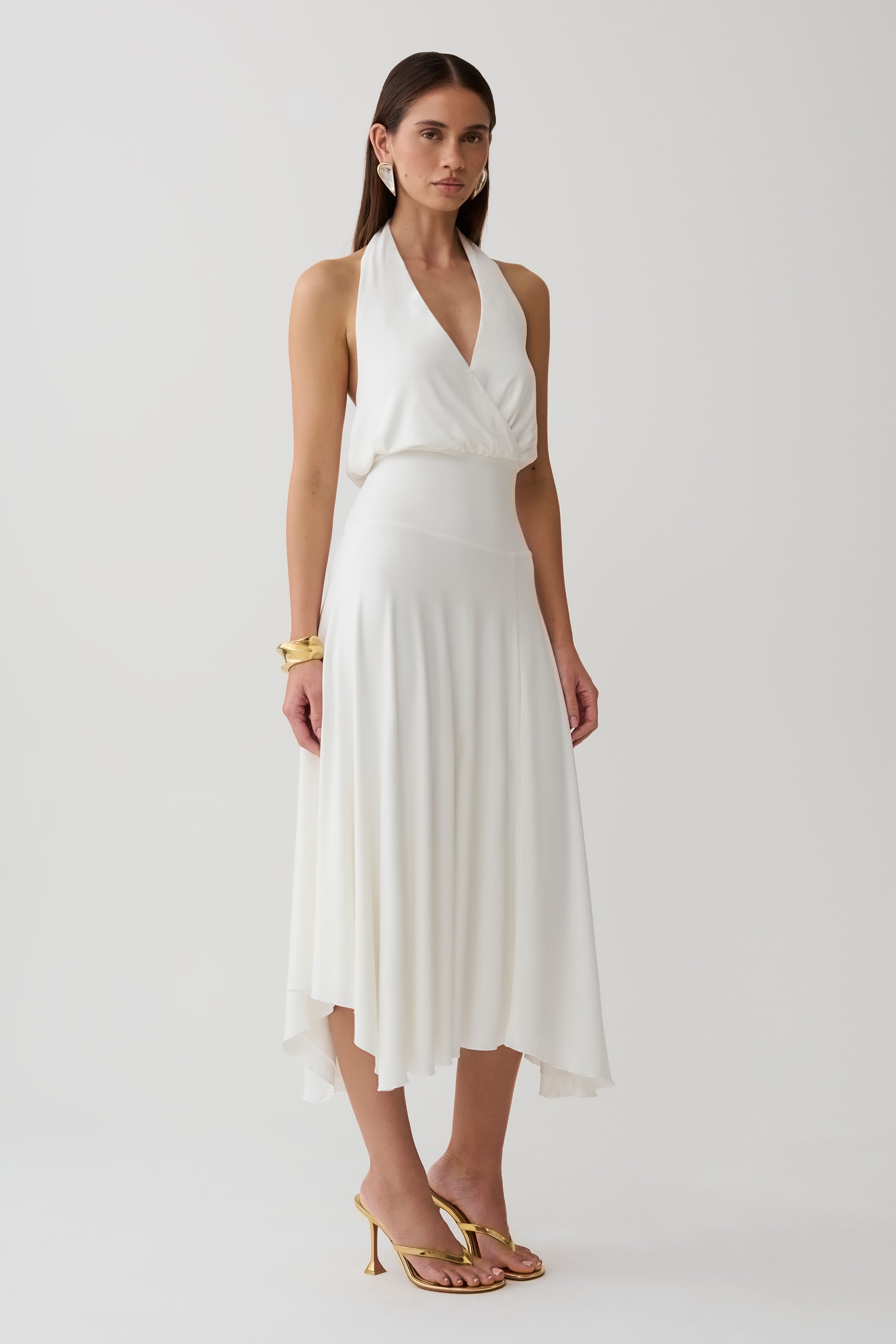 Krish Hankie Halter Midi Dress - White #4