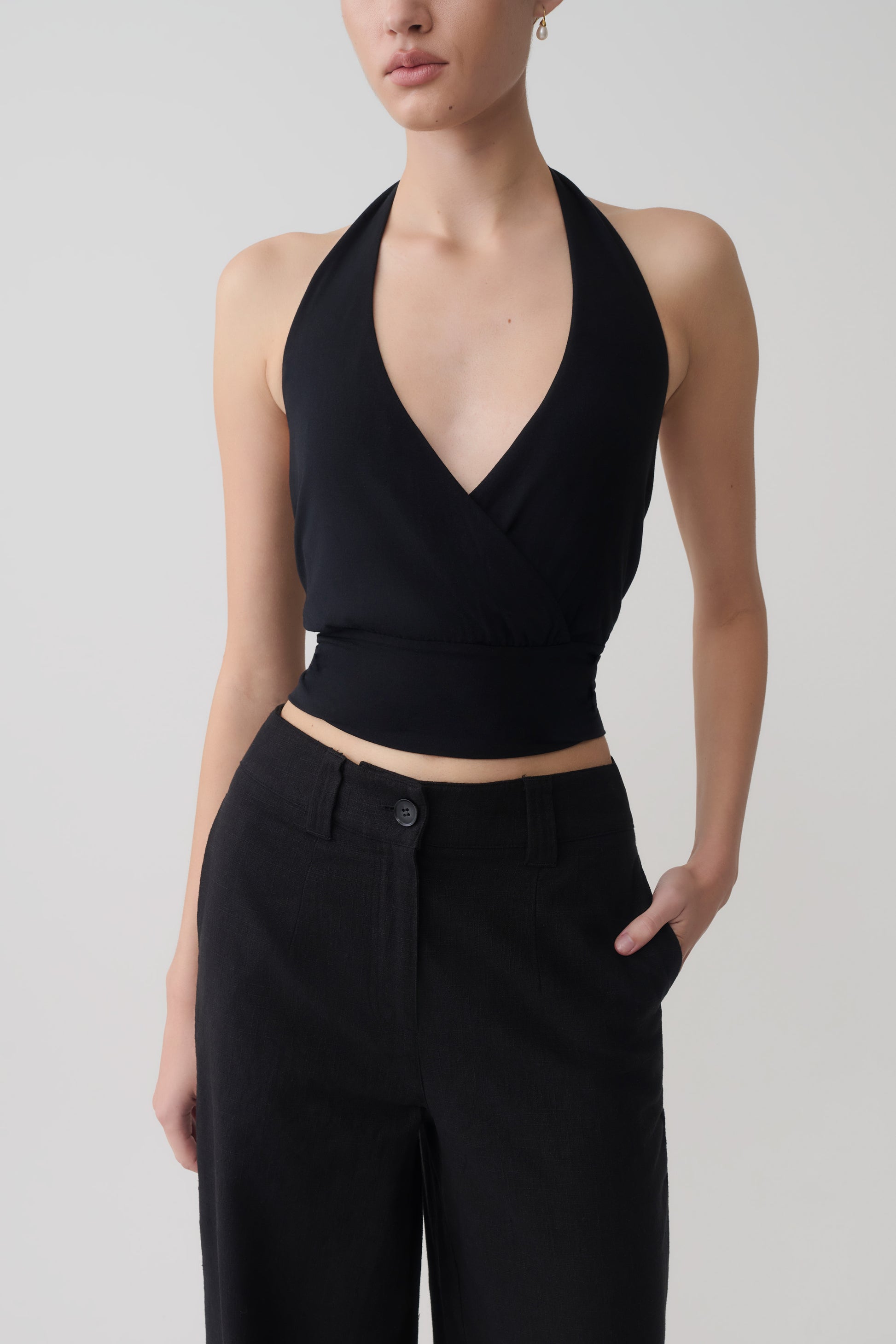 Jina Draped Halter Top - Black #3