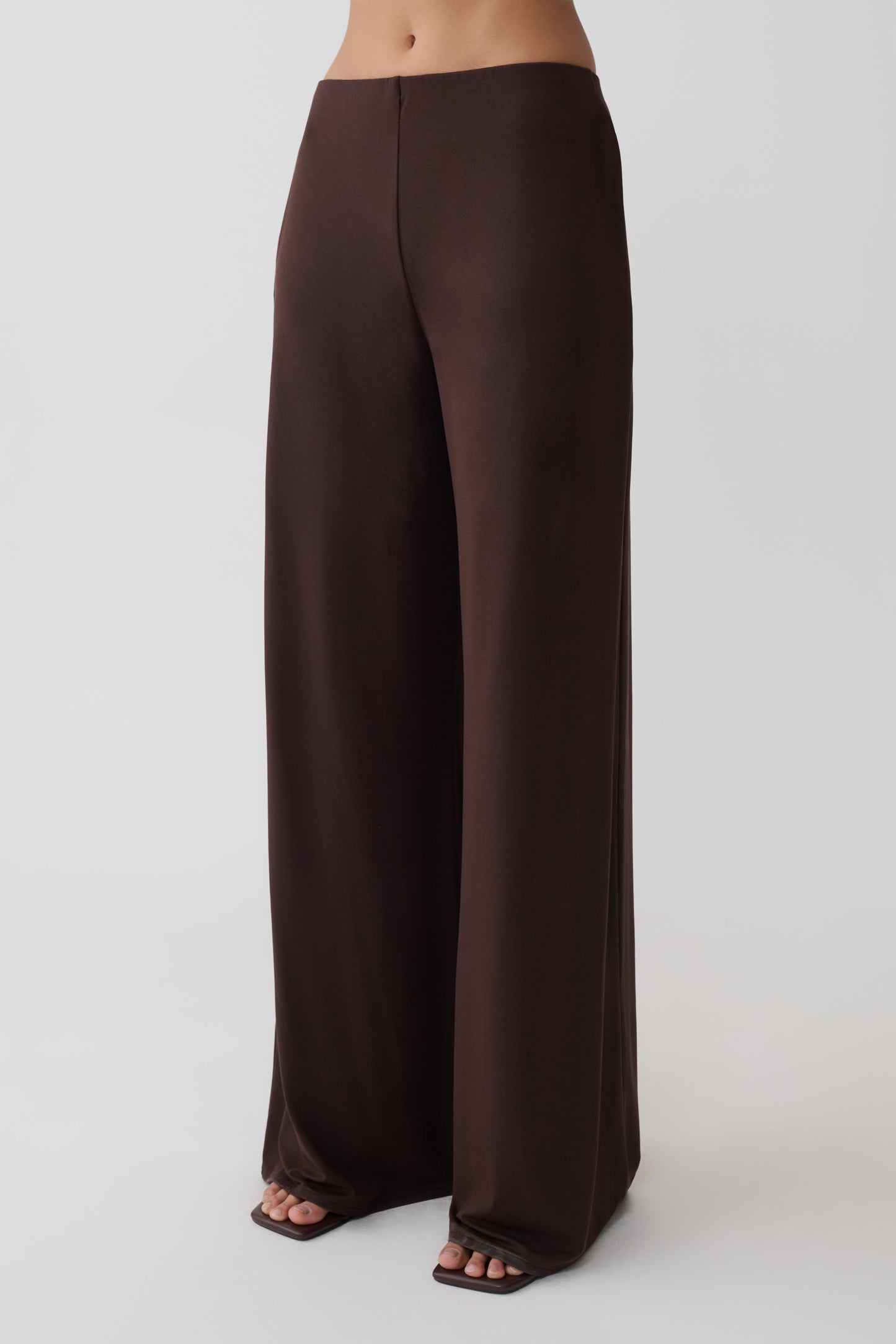 Krysh Wide Leg Peached Jersey Pants - Chocolate