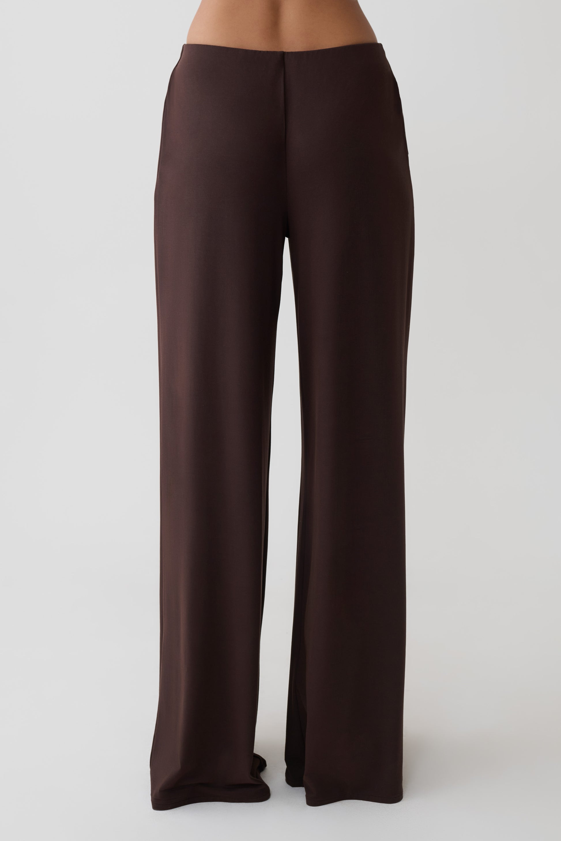 Krysh Wide Leg Peached Jersey Pants - Chocolate #2