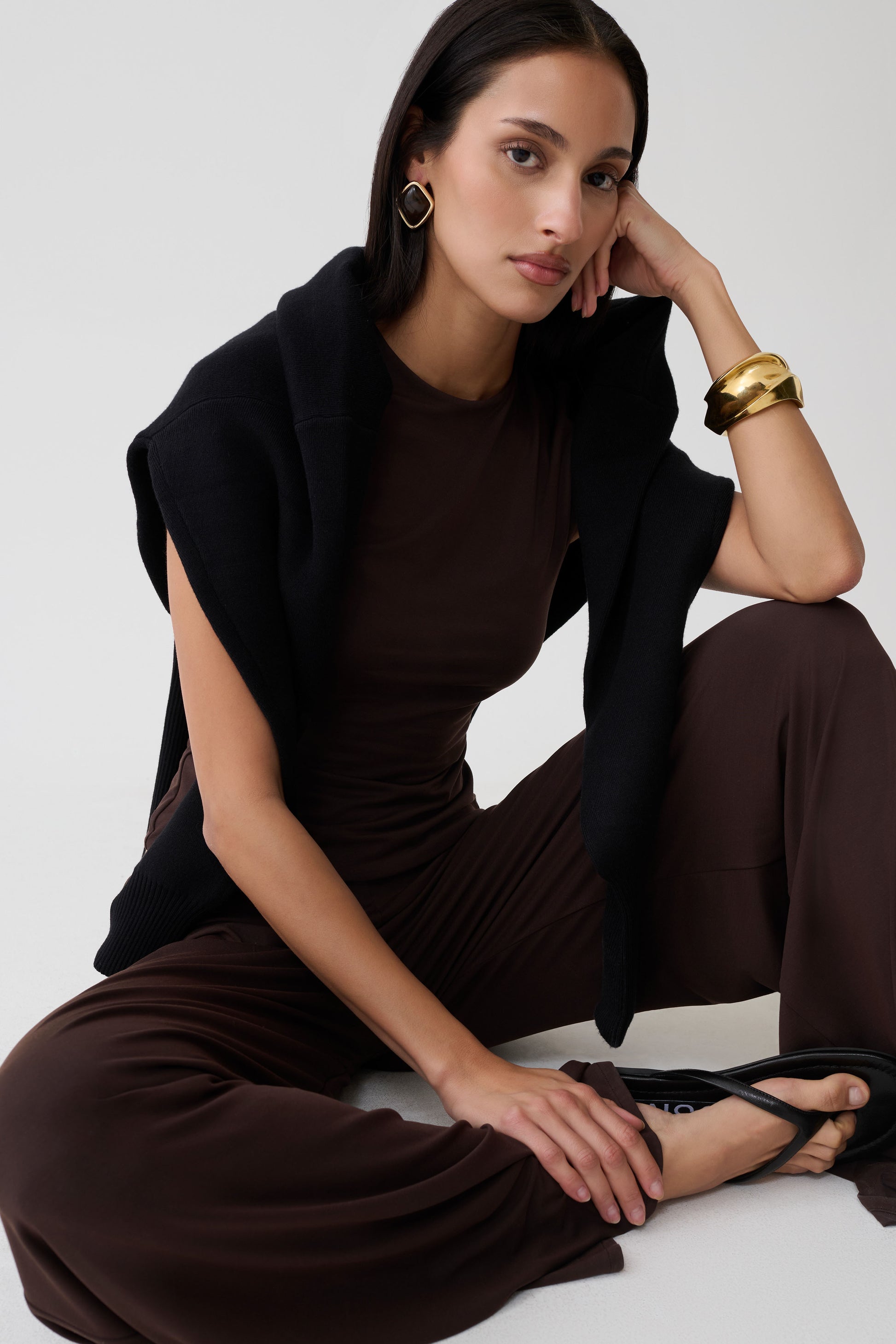 Krysh Wide Leg Peached Jersey Pants - Chocolate #7