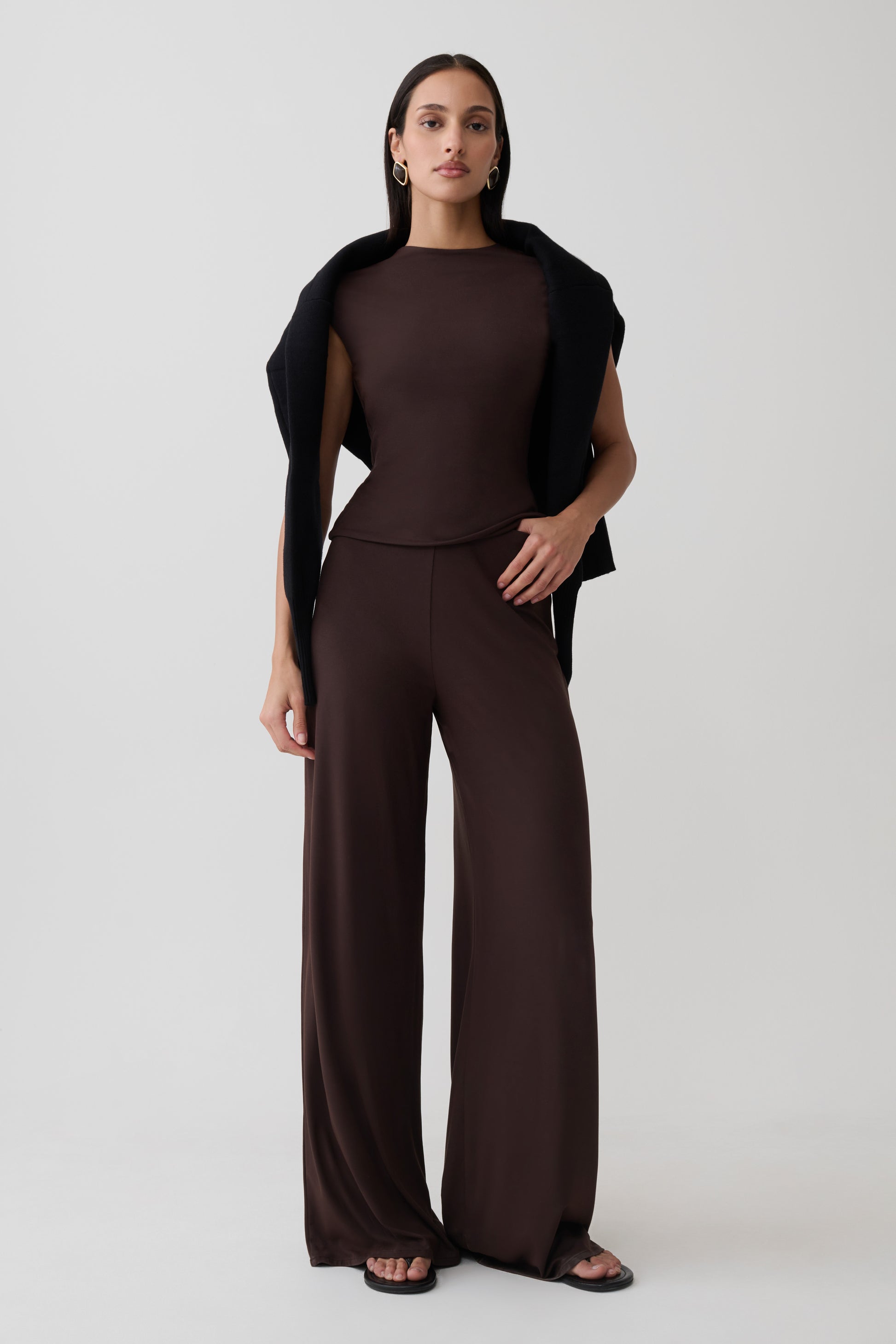 Chai Peached Jersey High Neck Top - Chocolate #9