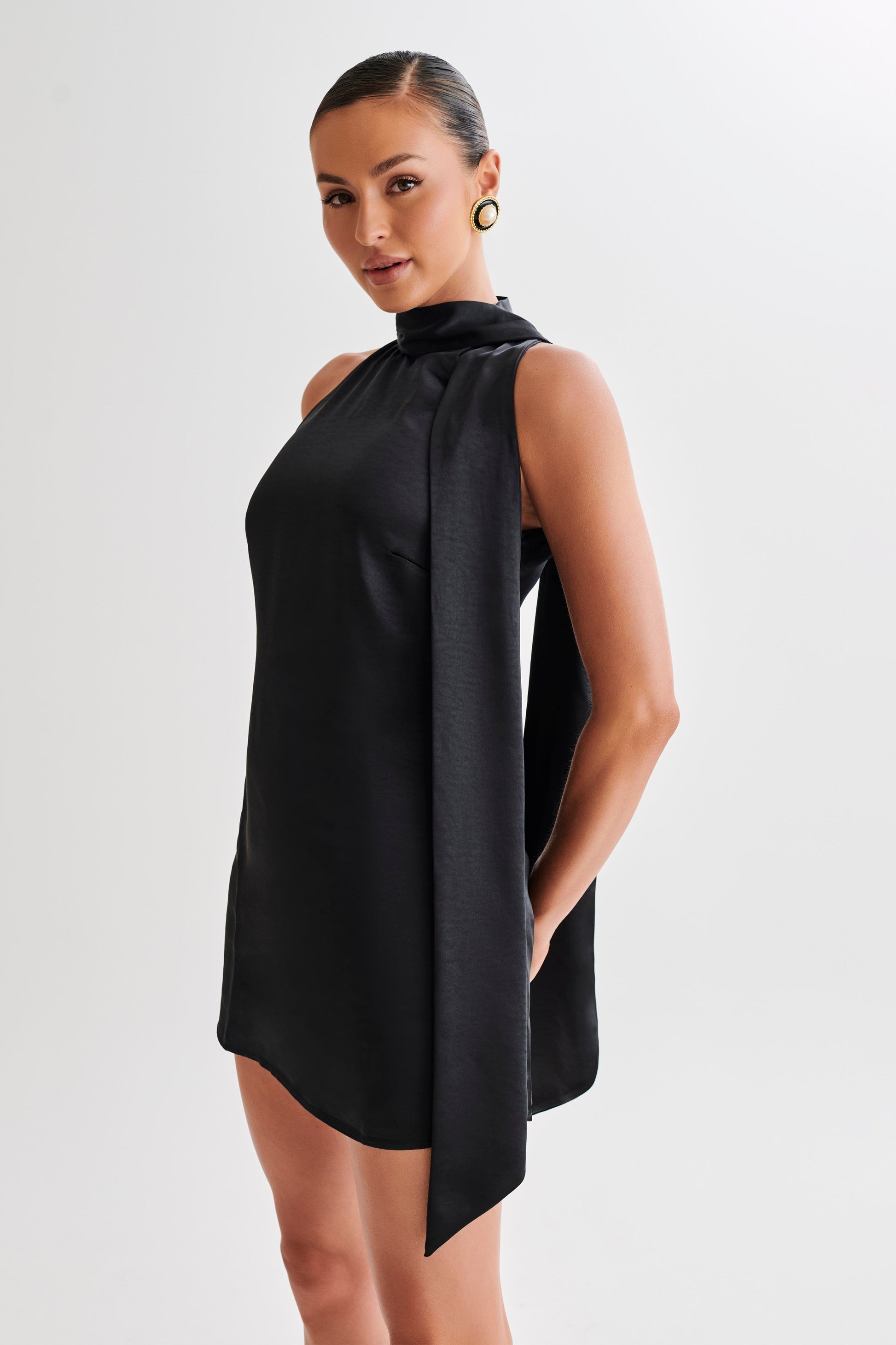 Aubriella Halter Mini Dress With Tie - Black #4