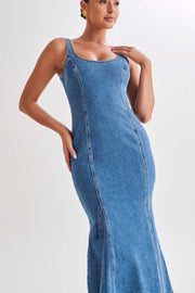 Milena Denim Midi Dress - 70's Blue