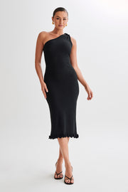 Clementine One Shoulder Knit Midi Dress - Black